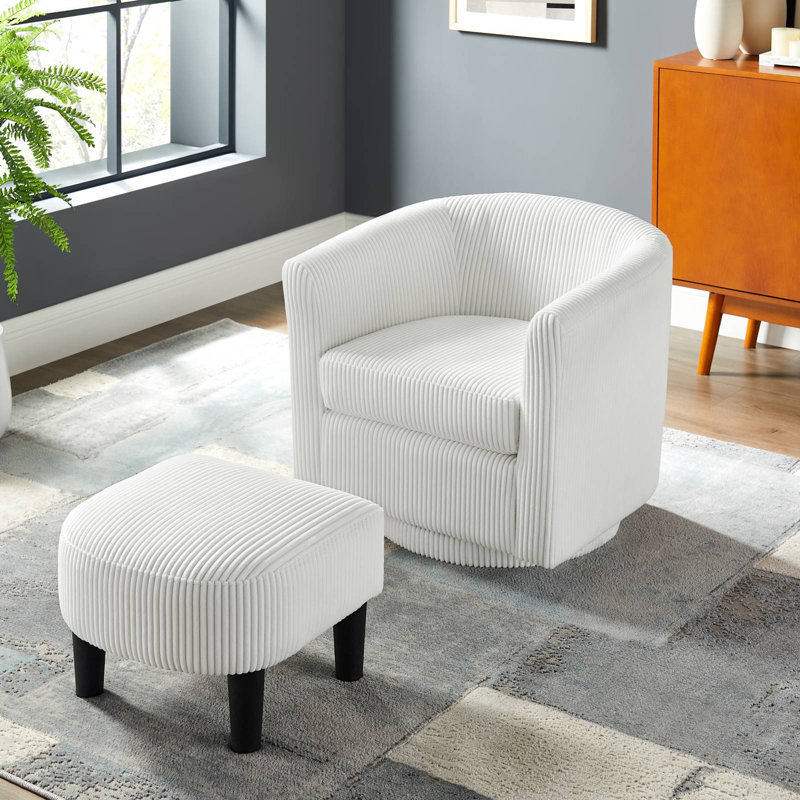 Chaise rembourrée avec repose-pieds, Velours côtelé blanc
