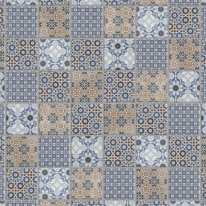 Carreau de mosaïque pour plancher et mur en porcelaine carrée 11-3 / 4 "x 11-3 / 4" Classico, Bleu / Jaune / Blanc