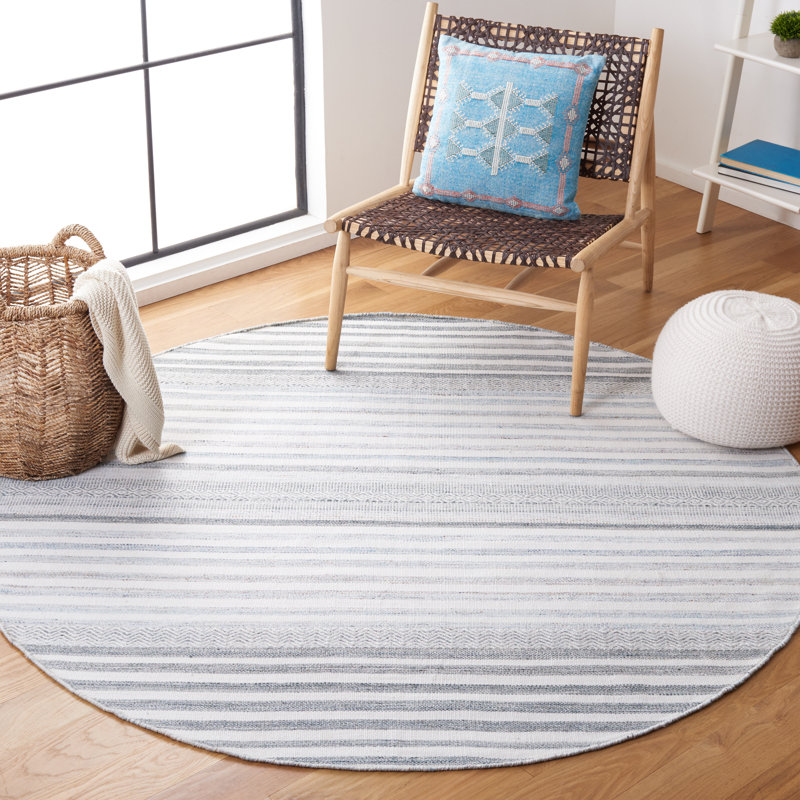 Mariselys Hand Woven Performance Striped Rug, Round 6'