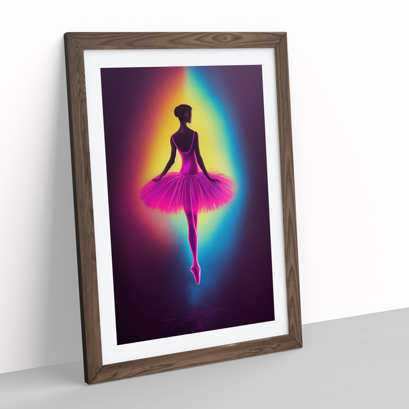 Neon Ballerina - Wall Art, 34cm H x 25cm W x 2cm D, Walnut Framed