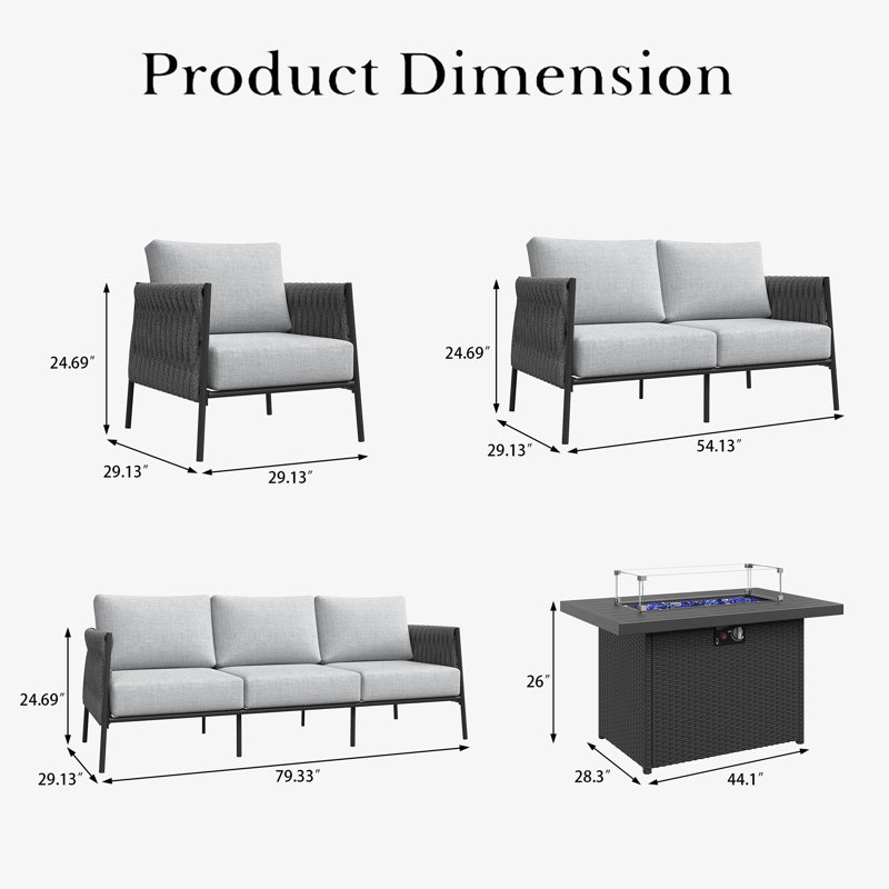 7-Person Metal Outdoor Seating Group , Light Gray