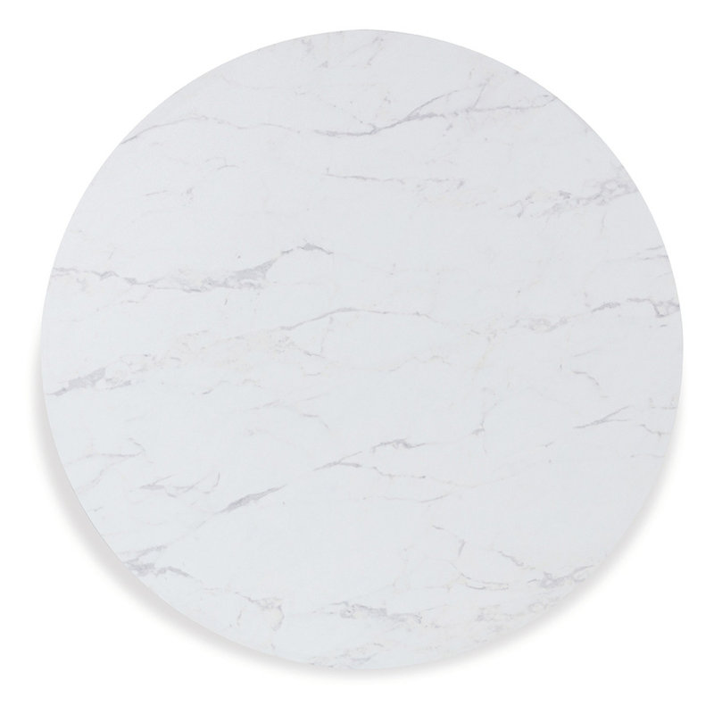 45 Inch Round White Marble Top Dining Table with Black Wood Legs