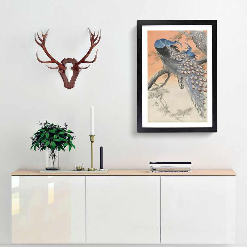 Two Peacocks by Ohara Koson - Picture Frame Painting Print, 36cm H x 27cm W x 2cm D, Black Framed