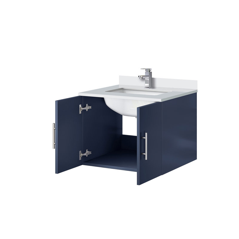 Meuble-lavabo de salle de bain 24 po X P 22 po D, dessus en quartz blanc et ensemble de robinet, Marine, 24"