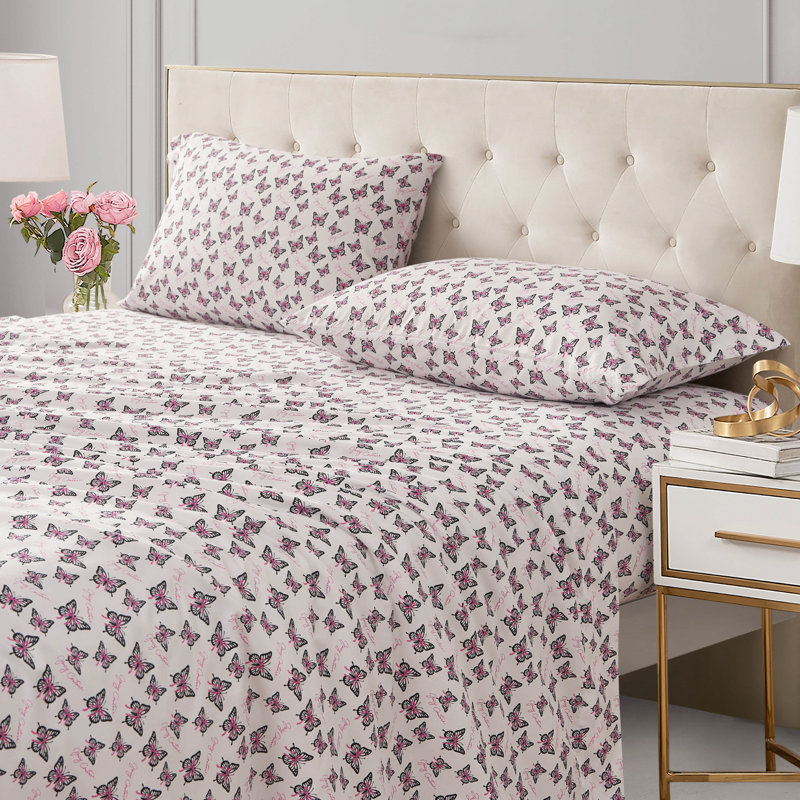 Juicy Couture Printed Microfiber Sheet Set, Queen, Butterfly Bow Toss