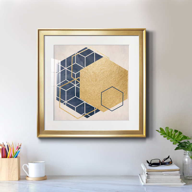 Geo I - cadre photo, Papier encadré doré, H 17,5 po x l 17,5 po x P 1,5 po