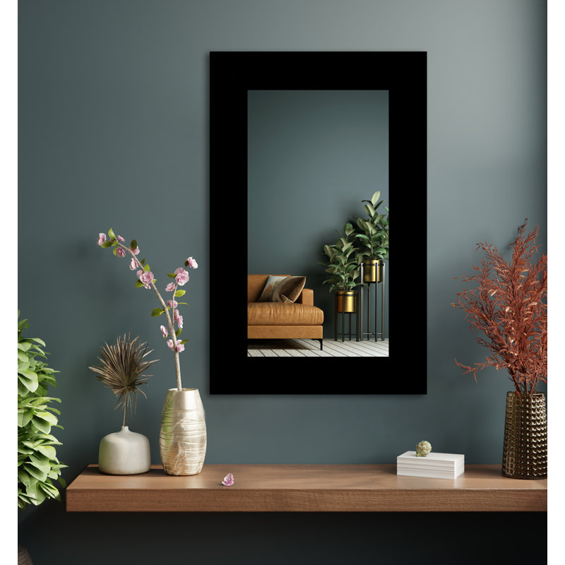 Maci Eileen Engineered Wood Flat Wall Mirror, Gloss Black, 33" x 28"