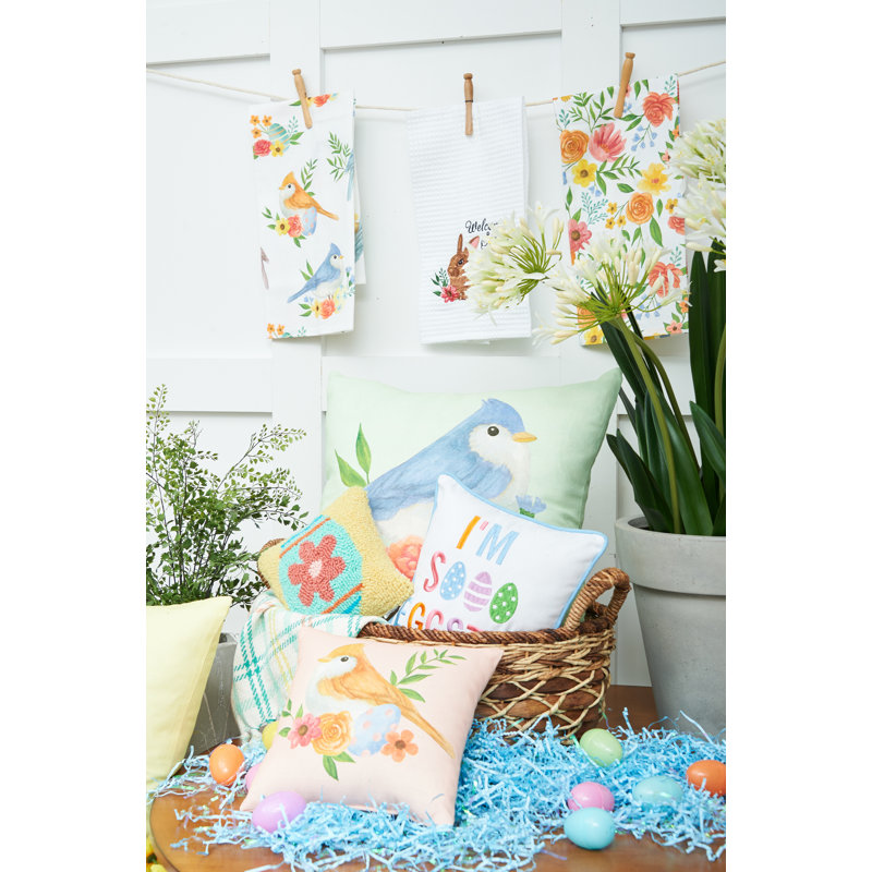 Green Floral Bird Woven Throw Pillow