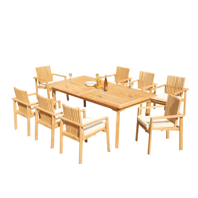 Round 7 - Person 60" Long Teak Dining Set, 8 Pieces: Table, 7 Chairs