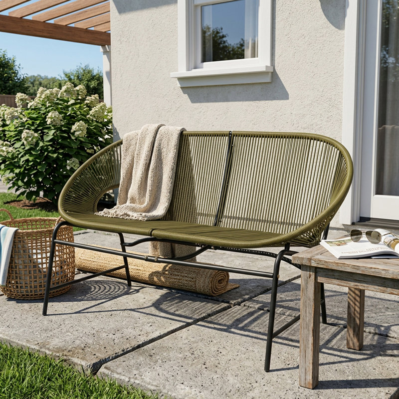 Sièges d'extérieur CONDESSA PATIO, osier en rotin PE et cadre en fer noir, ensemble de 1, Green