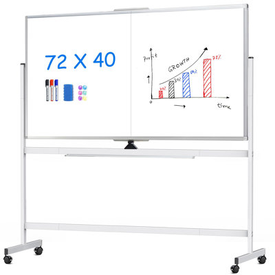 72" x 40" Freestanding Foldable Whiteboard Double Side Mobile Magnetic Dry Erase Board on Wheels
