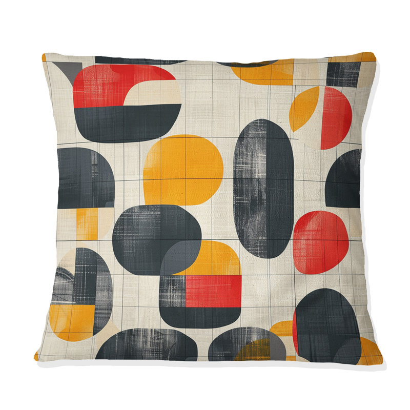 Coussin décoratif gris à motif géométrique Mid-Century - couleurs Mid-Century, H 18 po x l 18 po