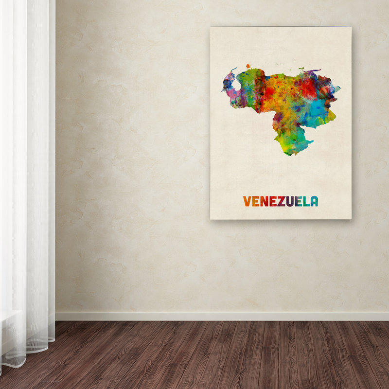 « venezuela aquarelle map », impression sur toile tendue, H 24 po x l 18 po x P 2 po