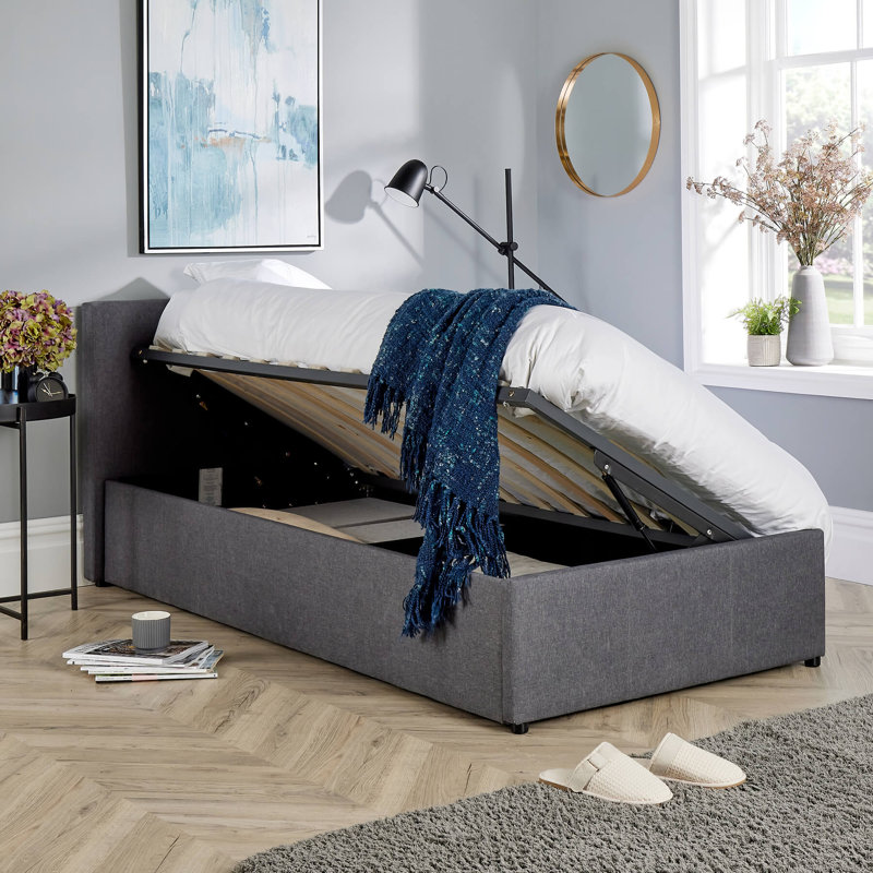 Oyibo Upholstered Grey Gas-lift Ottoman Storage Bed, Single
