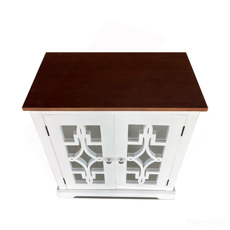 Armoire d'appoint en bois massif Logan avec porte miroir et tablette brun / blanc