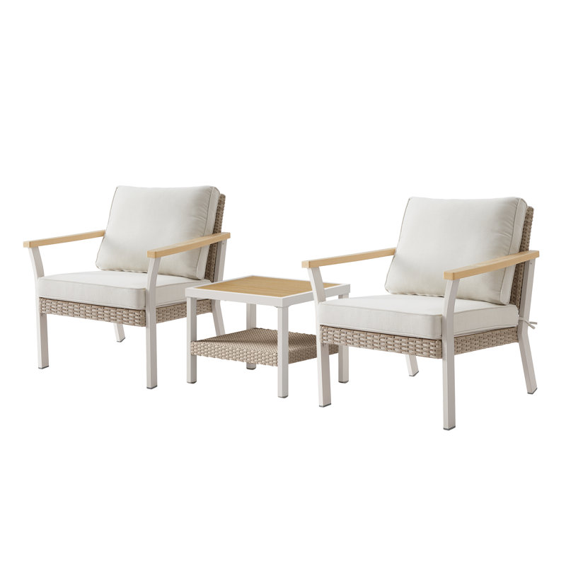 Ensemble de 3 chaises longues, 1 table d'appoint et 1 table d'appoint, Blanc