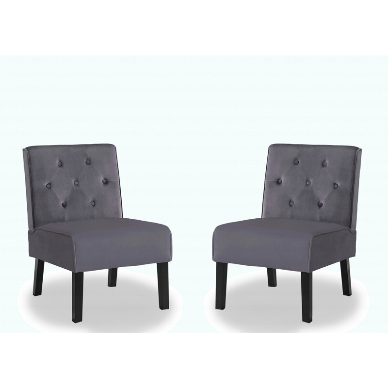 Fauteuil d'appoint moderne à motif capitonné sans accoudoirs 2 pièces 53 po avec tissu en velours et coussin en mousse haute densité de qualité supérieure, gris