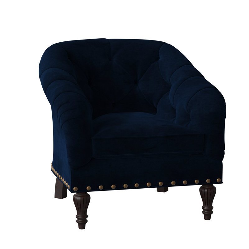 Fauteuil demi-tonneau à coussin en duvet capitonné de 35 po de largeur Siena, Auden Toast, Laiton, Brun décontracté