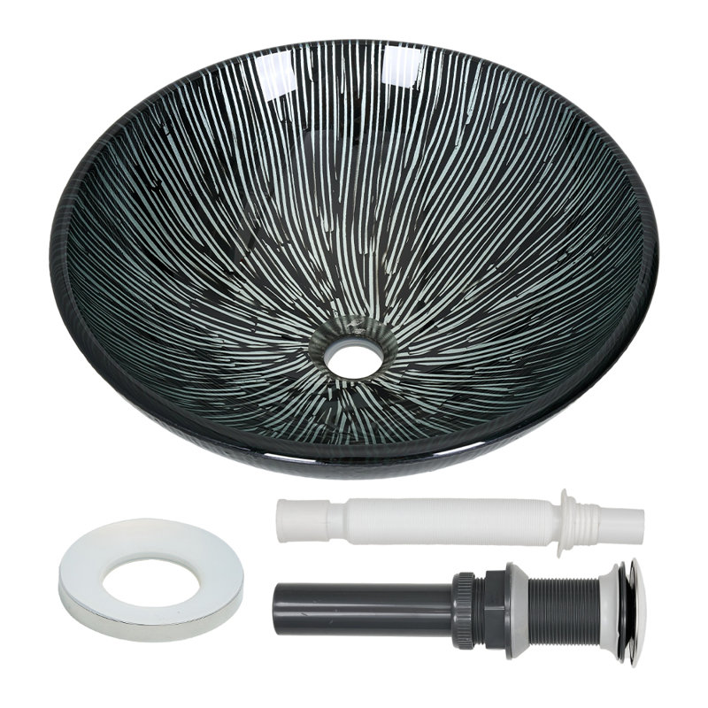 Belfry Bathroom 420mm L x 420mm W Satin Black Tempered Glass Circular Sink
