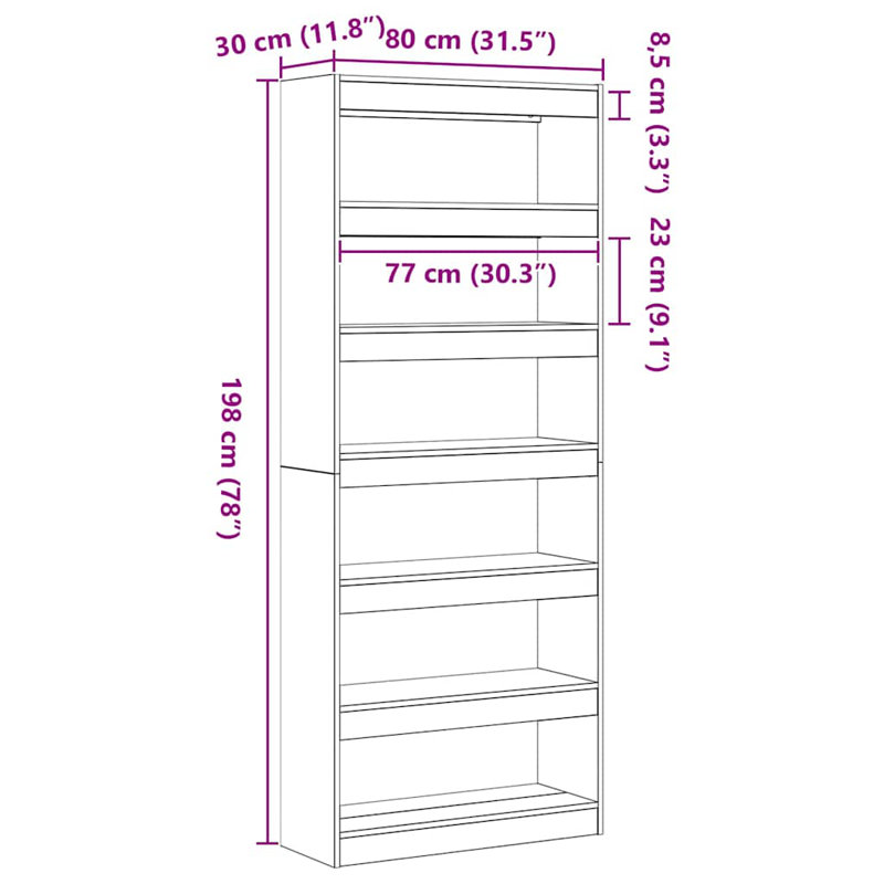 Book Cabinet with Shelf with Storage Engineered Wood Living Room Indoor, (6 Shelves) 198cm H x 80cm W x 30cm D, White
