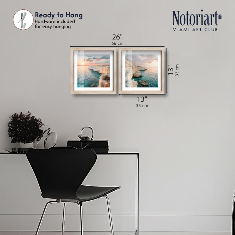 Décoration murale côtière sereine avec cadre encadré par Notoriart, lot de 2, H 12 po x l 24 po, Cadre blond