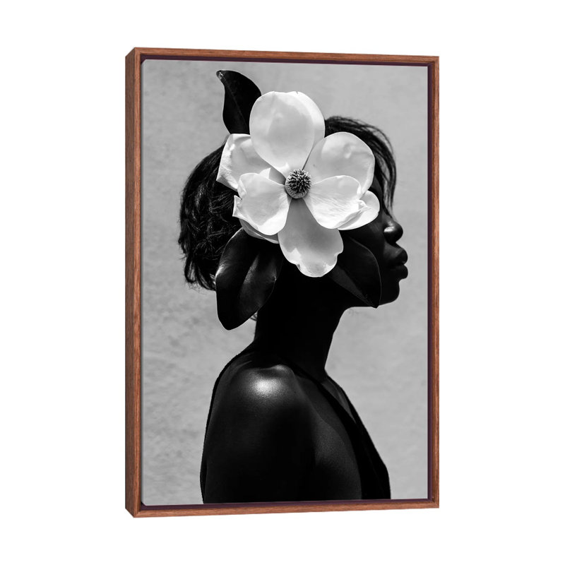 Reproduction d’art Magnolia par Gregory Prescott, Toile avec cadre en bois brun classique, Pas de tapis
