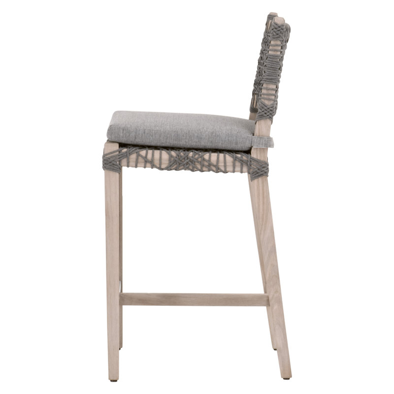 Dove Gray Teak and Rope Outdoor Counter Stool