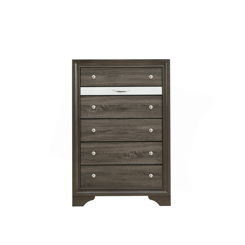 Commode verticale avec panneau décoratif et boutons ronds, Gris