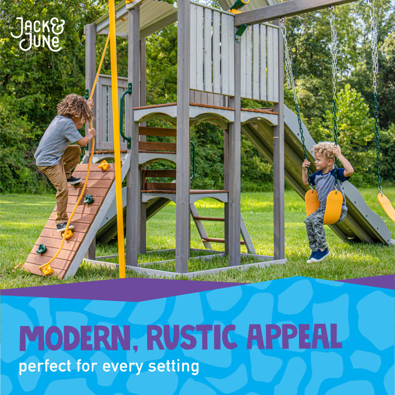 Jack and June Jack & June Haven Cedar Playset With Swings, Slides, And ...