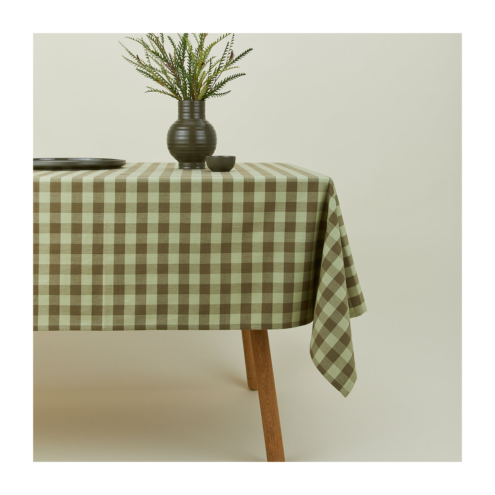 Essential Gingham Tablecloth, Sage/Olive