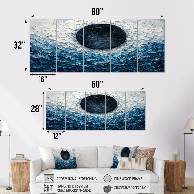 Éclipse de lune sur la Relation côtière I - Art lunaire - ensemble de décorations murales astronomiques, H 32 po x l 80 po, 5