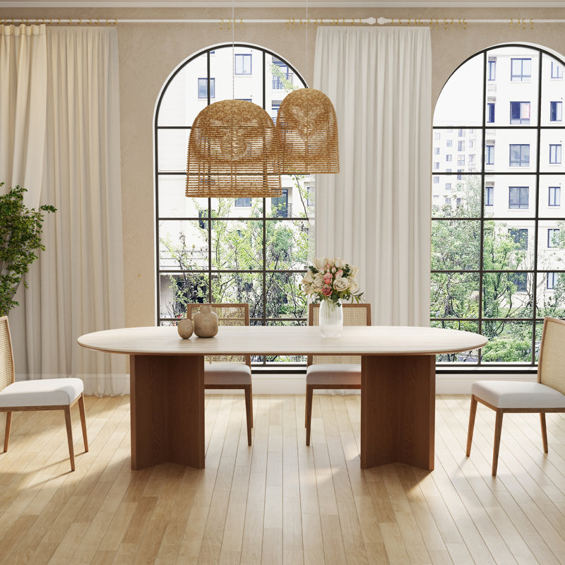 Modern 71" Rectangular Dining Table for 6, Solid Wood Legs, Stone Table-top