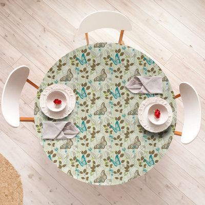 East Urban Home Abstract Fitted Round TableclTeal Green Brown 78469