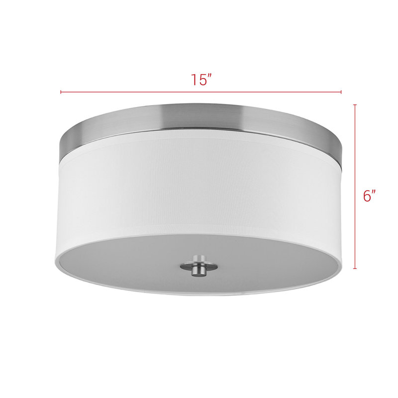Broyles Fabric Flush Mount, 6" H x 15" W x 15" D, Brushed Nickel