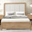 Lit très grand avec tête de lit matelassée, finition naturelle et style transitionnel, fabriqué en bois d'ingénierie en bois d'hévéa massif pour cadre de chambre à coucher en bois d'hévéa, placage de manguier