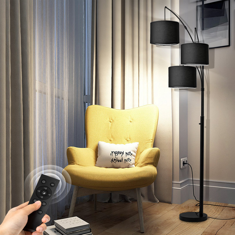 Dimmable 3-color Temperature, Arc Floor Lamps With Remote Control, Modern Tall Standing Lamp, Black, Black, 80" - 3 Lights