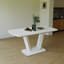 Table de salle à manger blanche 62,99 à 78,74 po, table de salle à manger en panneau de fibres à densité moyenne et table de salle à manger extensible de style industriel moderne avec pieds en forme de U-1851711844