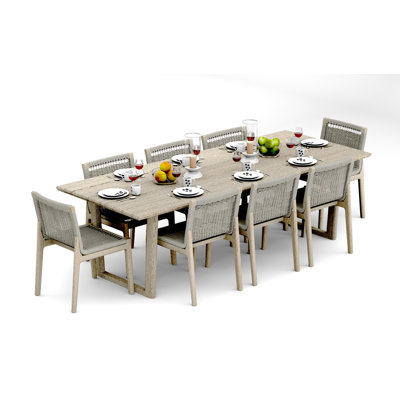 7 Pcs Grade-A Weathered Teak Wood Dining Set: 98" Sema Rectangle Table Sema Armless Chairs #11Se3300