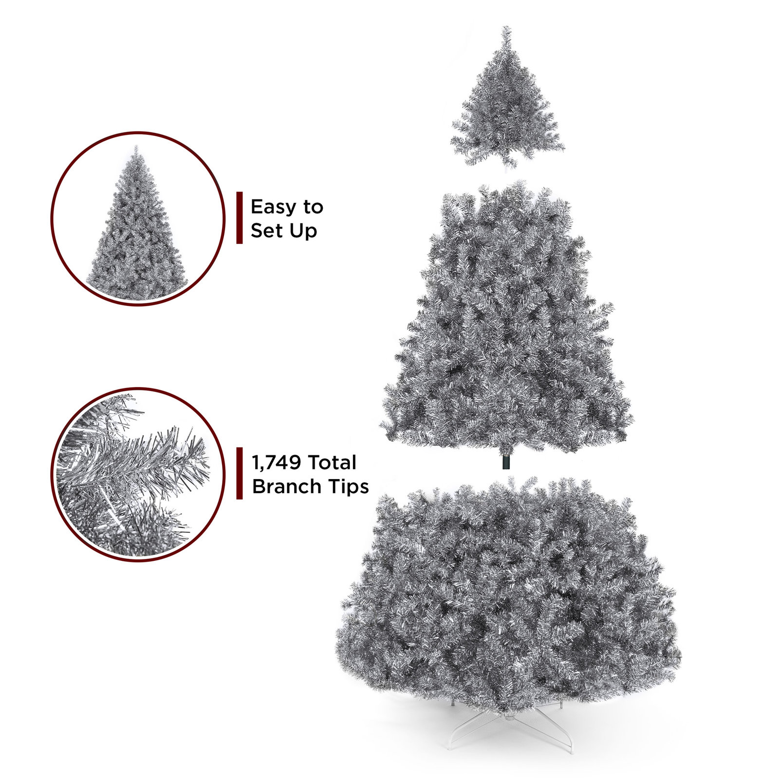 Silver Artificial Fir Christmas Tree, 7.5'