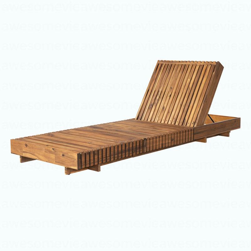 Outdoor Chaise Lounge Chair With 6-Position Adjustable Backrest,Acacia Solid Wood,TEAK COLOR (Only LOUGNE FRAME, Not Include Cushion)