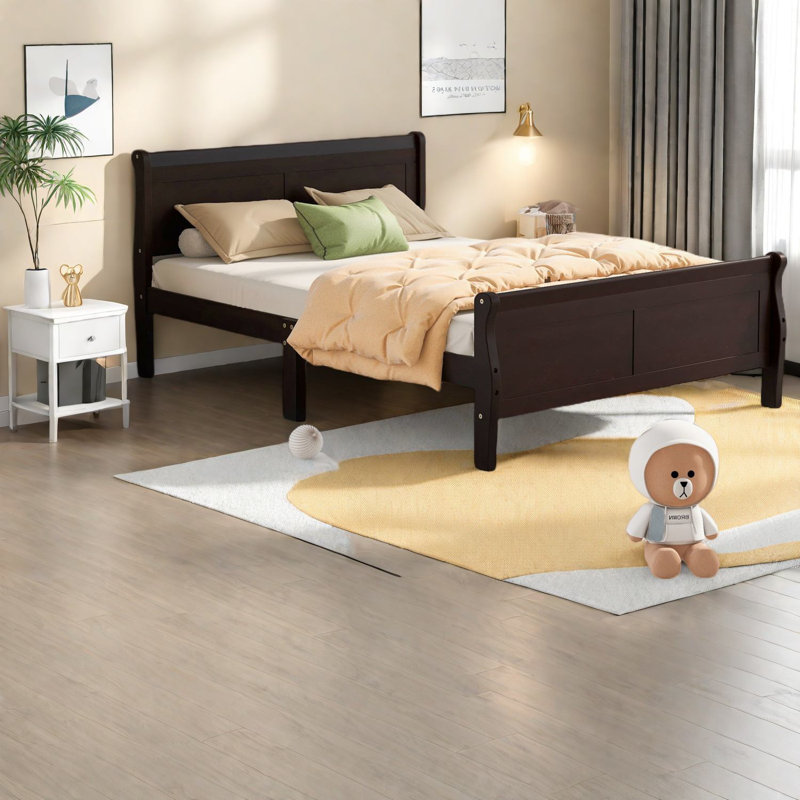 Élégants lits en bois grand format avec tête de lit, pin massif durable, design espresso moderne pour la maison