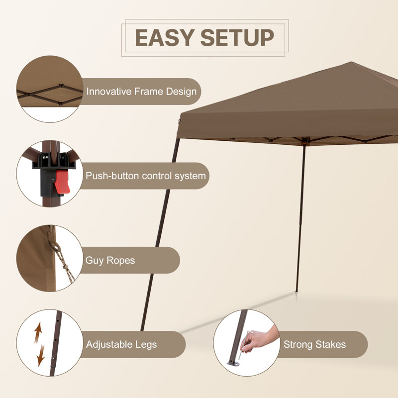 10x10 Brown Steel Pop-Up Patio Gazebo with Netting