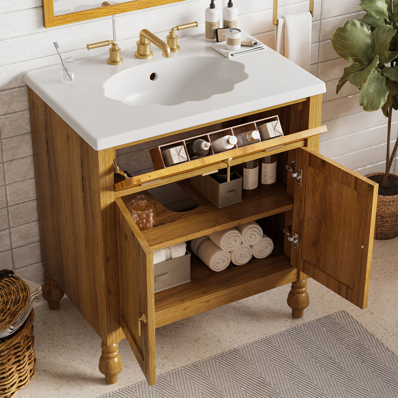 Meuble-lavabo 30 po en noyer: Résine coquillage