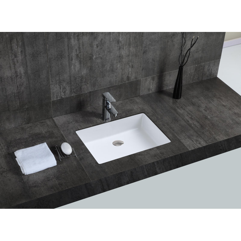 Lavabo de salle de bain rectangulaire encastré en céramique blanc brillant avec trop-plein