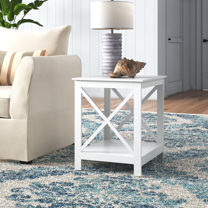 Table de bout avec rangement Temperence, Blanc, Blanc