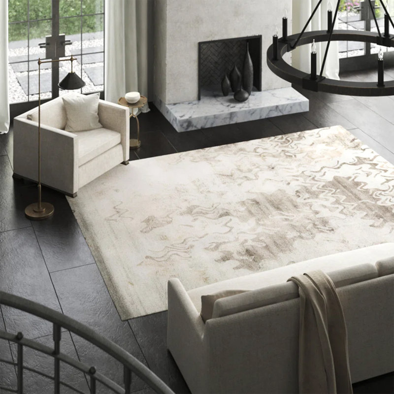 Abstract Area Rug in Black/Brown/Charcoal/Gray, Rectangle 6' x 9'
