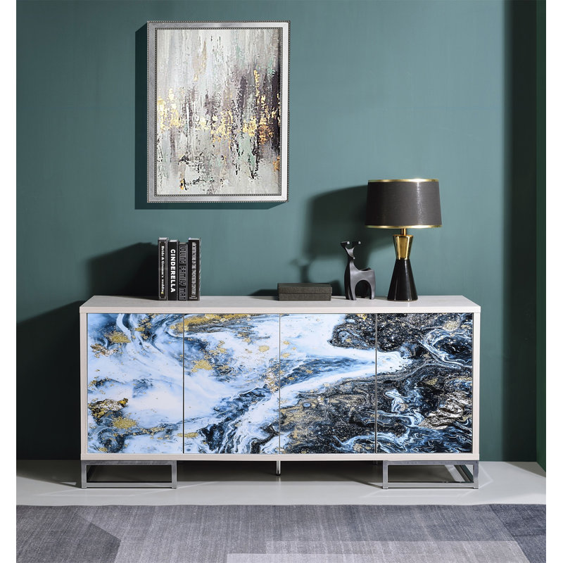 Casetta Contemporary 65"L Rectangular Console Cabinet , Blue/Gray