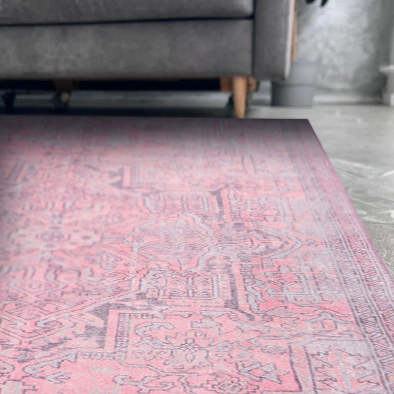 Tapis rose à motif tissé rétro, Rectangle 3 pi 10 po x 5 pi 3 po