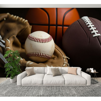Sport Peler et coller papier peint gant en cuir baseball basketball balles murales murales amovibles papier peint auto-adhésif décoration murale homme caverne salon maison