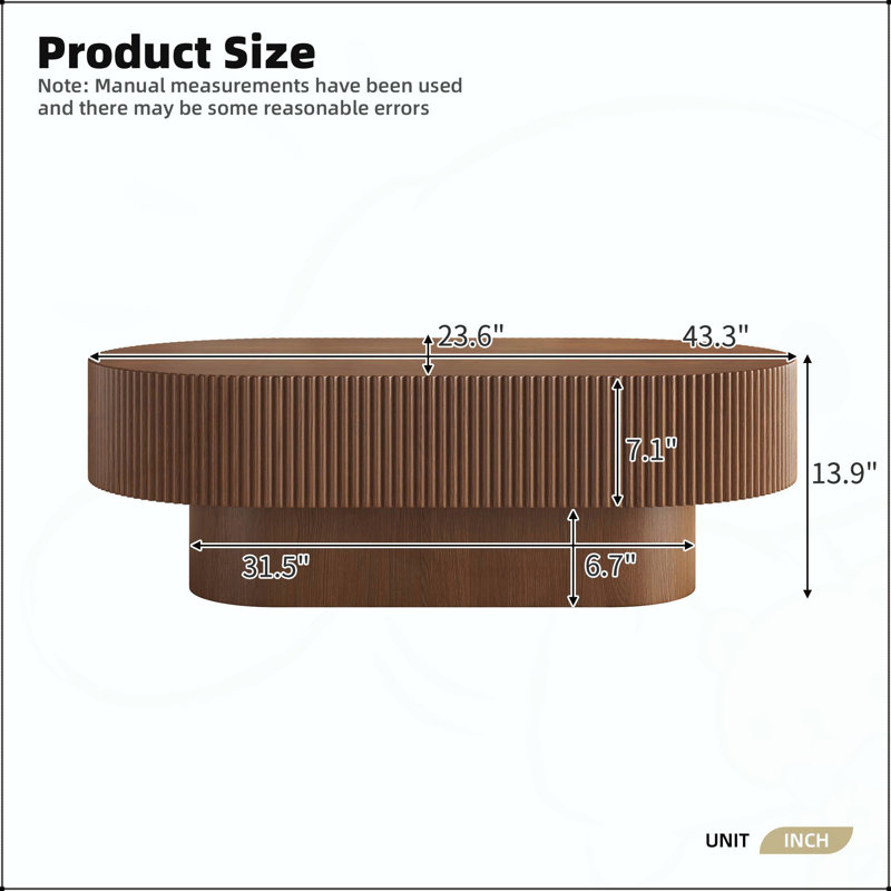 Oval Coffee Table with Fluted Base and Easy Assembly